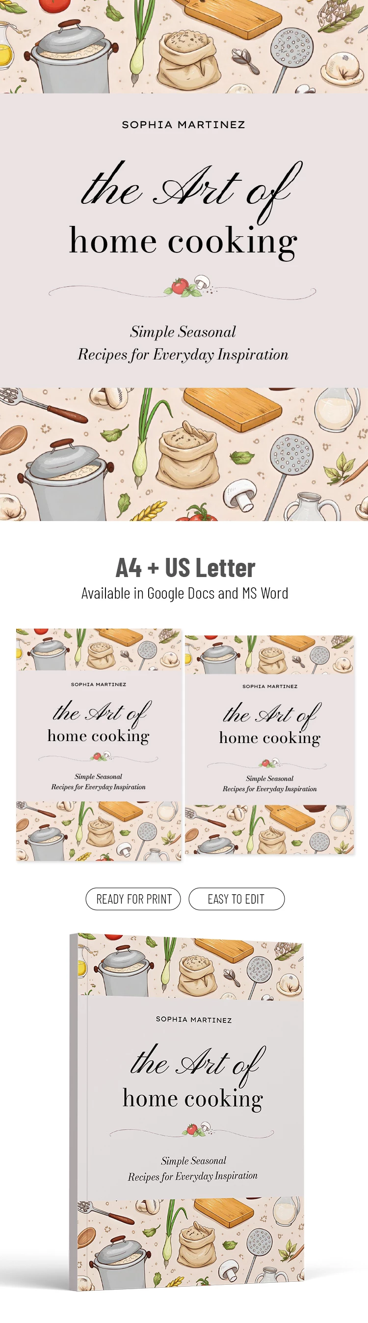 Preview of Printable Recipe Book Front Cover for Google Docs and Microsoft Word