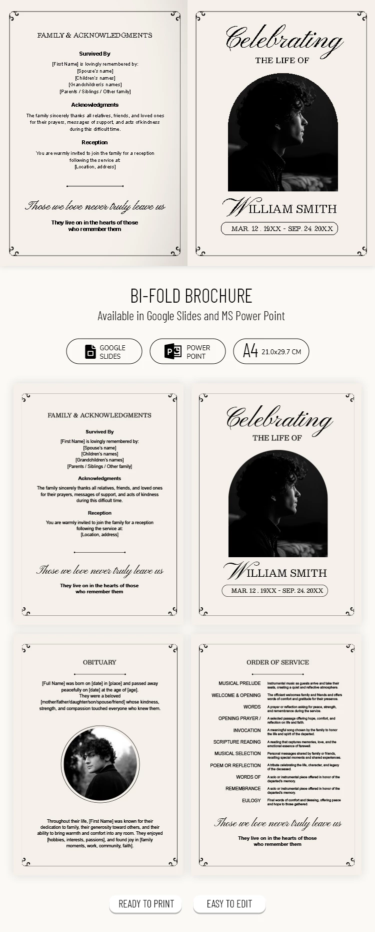 Plantilla imprimible de folleto de funeral bi-fold - free Google Docs Template - 10072507