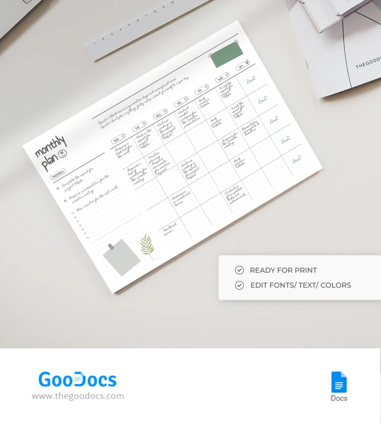 Undated Monthly Planner - free Google Docs Template - 10068546