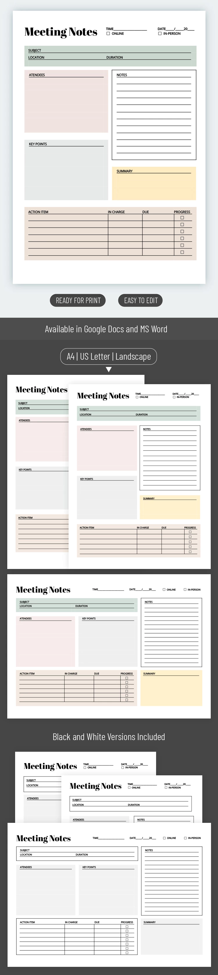 Printable Meeting Notes - free Google Docs Template - 10069655