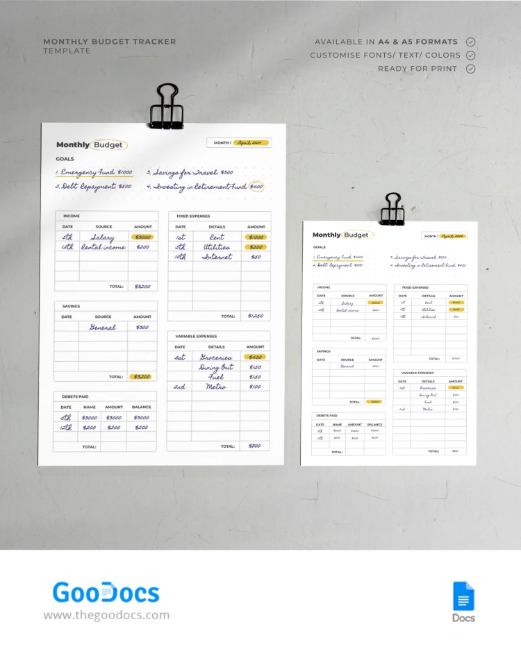 Monitor de Orçamento Mensal para Impressão - free Google Docs Template - 10068543