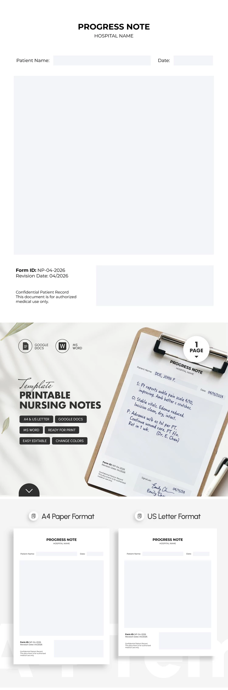 Preview of Printable Nursing Notes Template for Google Docs and Microsoft Word