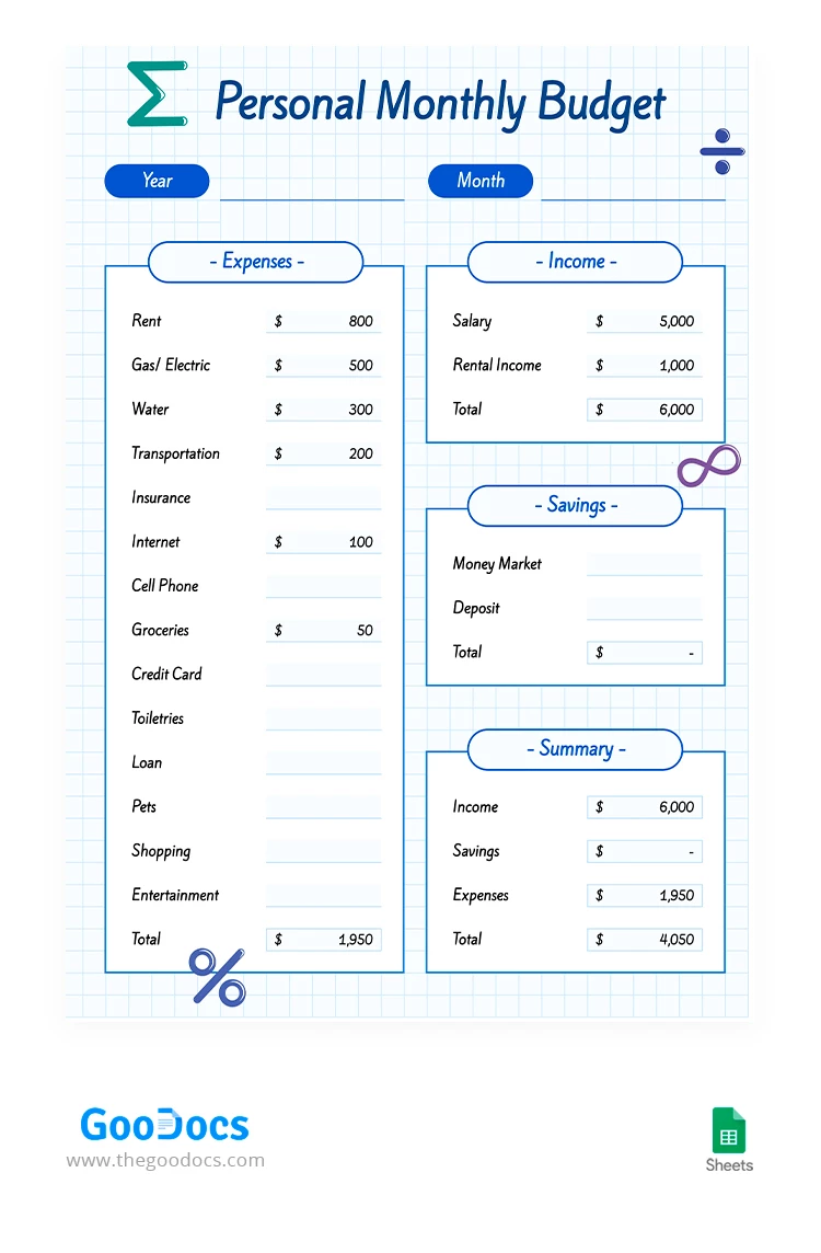 Budget mensuel personnel - free Google Docs Template - 10068395