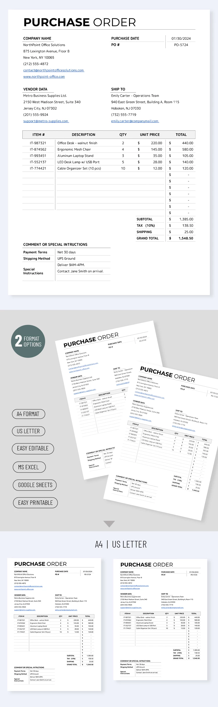 Printable Purchase Order Template – Track Orders | Products | Payments - free Google Docs Template - 10072281
