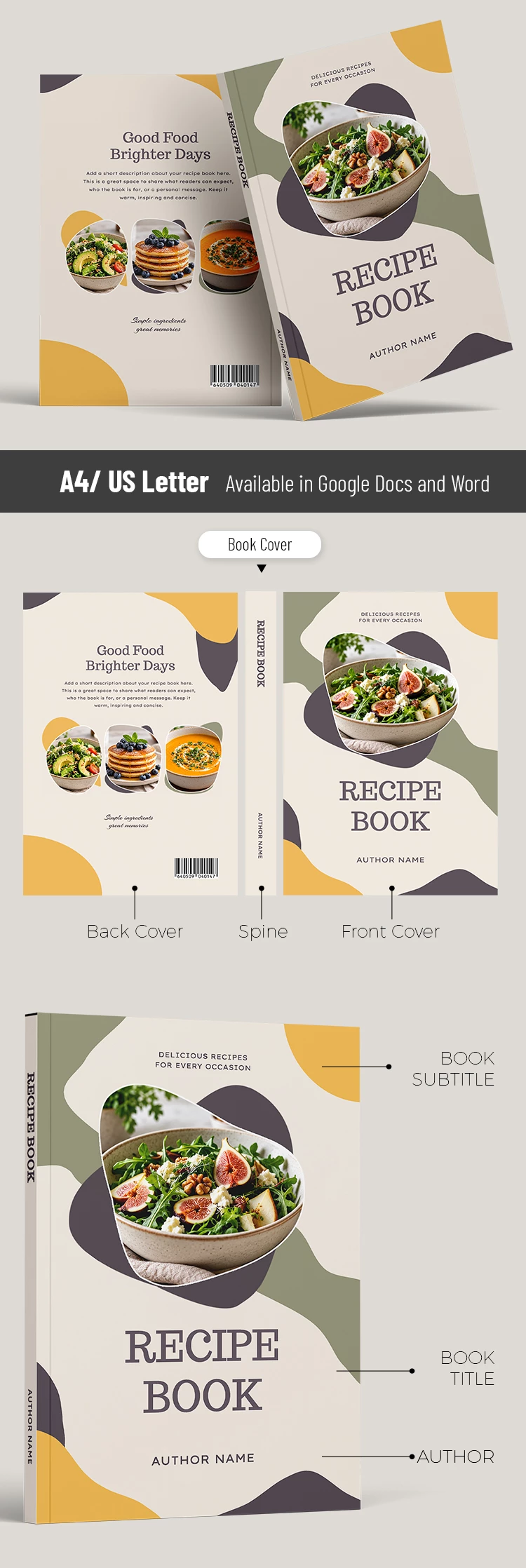 Preview of Printable Recipe Book Cover Template for Google Docs and Microsoft Word