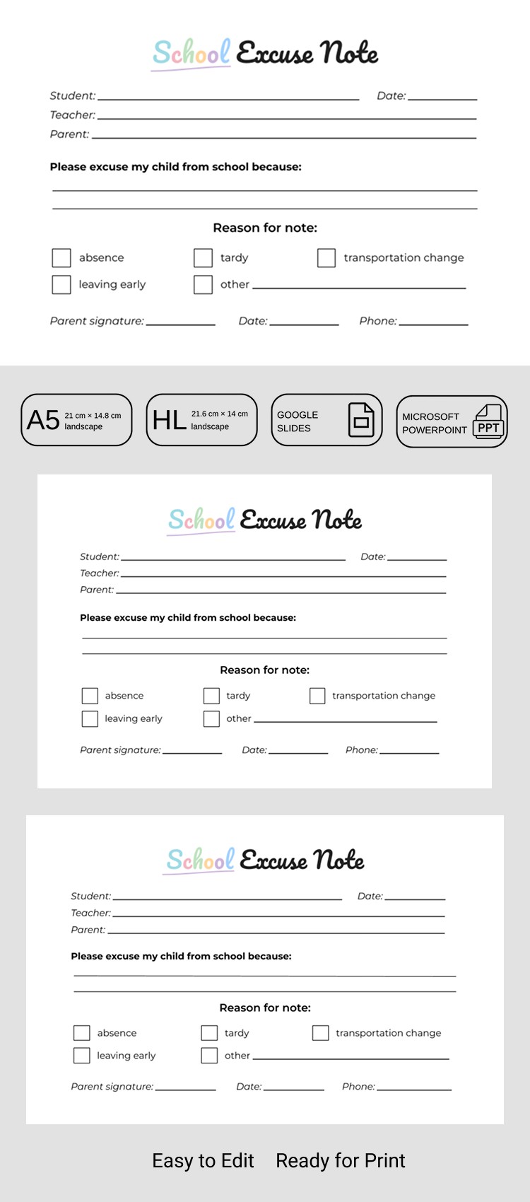 Free Printable School Excuse Absent Note Template in Google Slides and ...