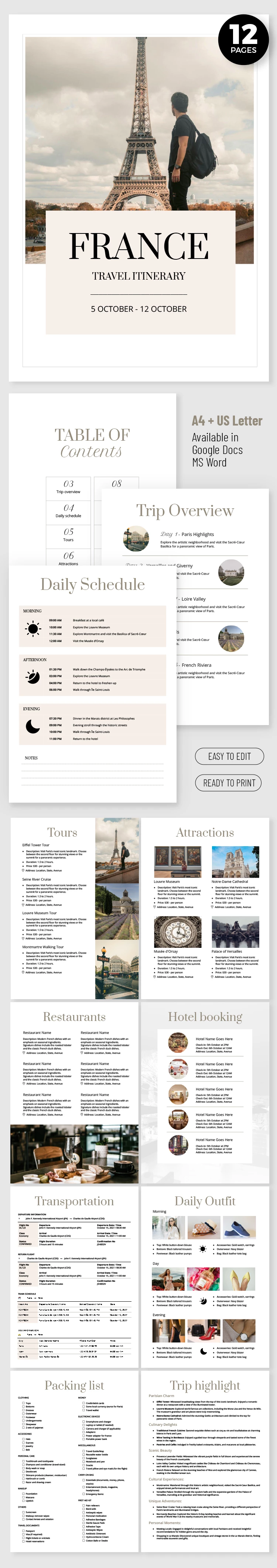 Itinéraire de voyage de vacances imprimable - free Google Docs Template - 10069273