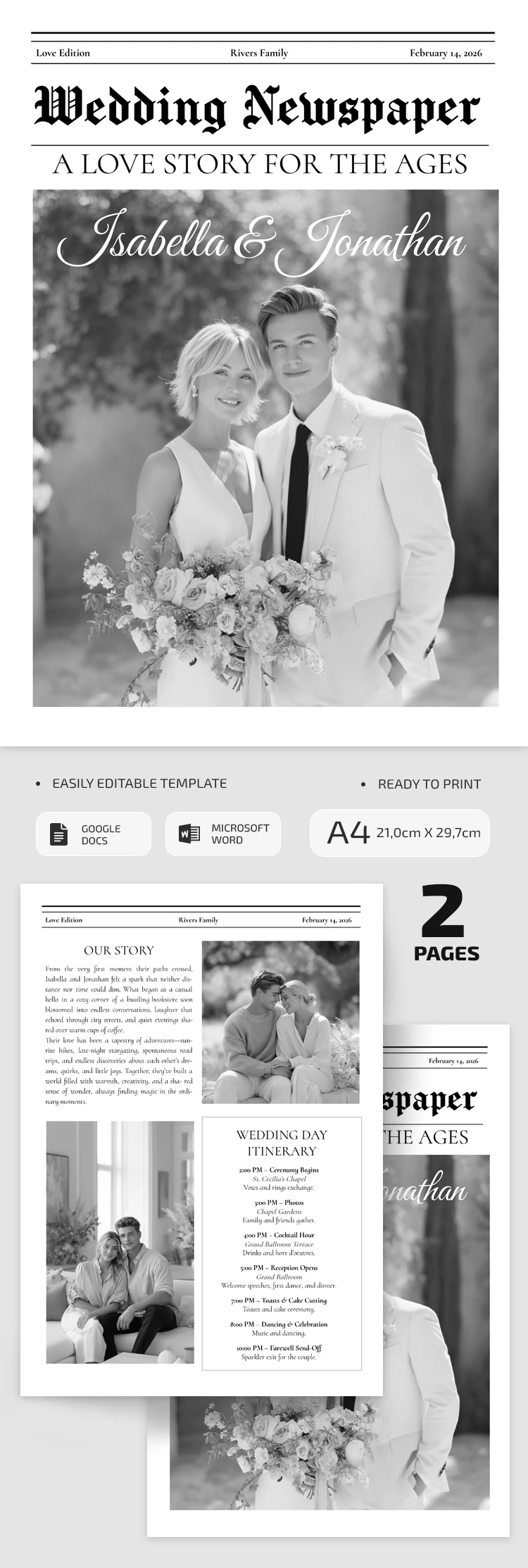 Jornal de casamento stampabile - free Google Docs Template - 10072701