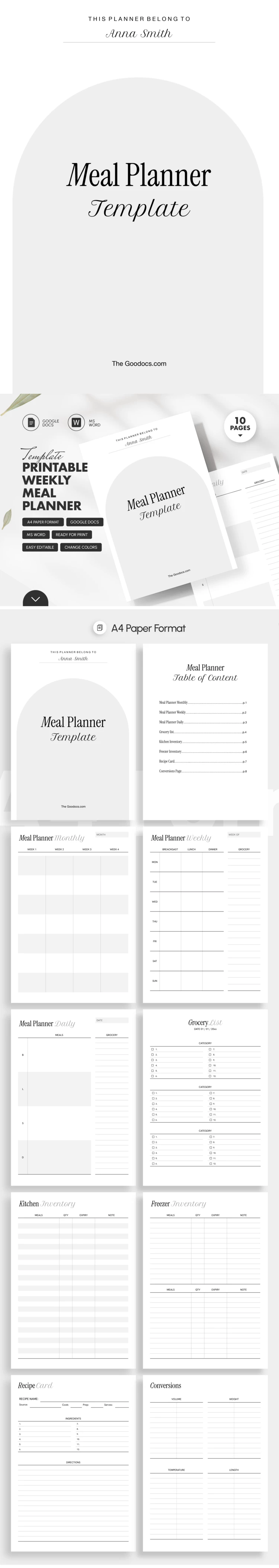 Weekly Meal Planner Template with Meal Prep & Grocery List - free Google Docs Template - 10072271