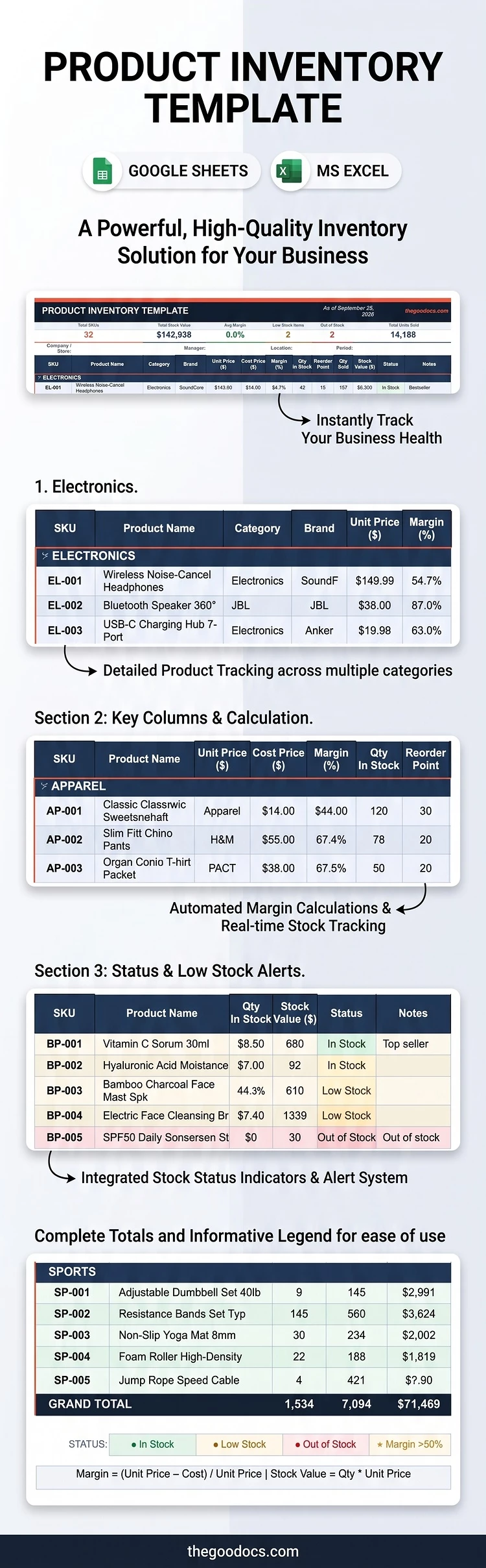 Preview of Product Inventory Template for Google Sheets and Microsoft Excel