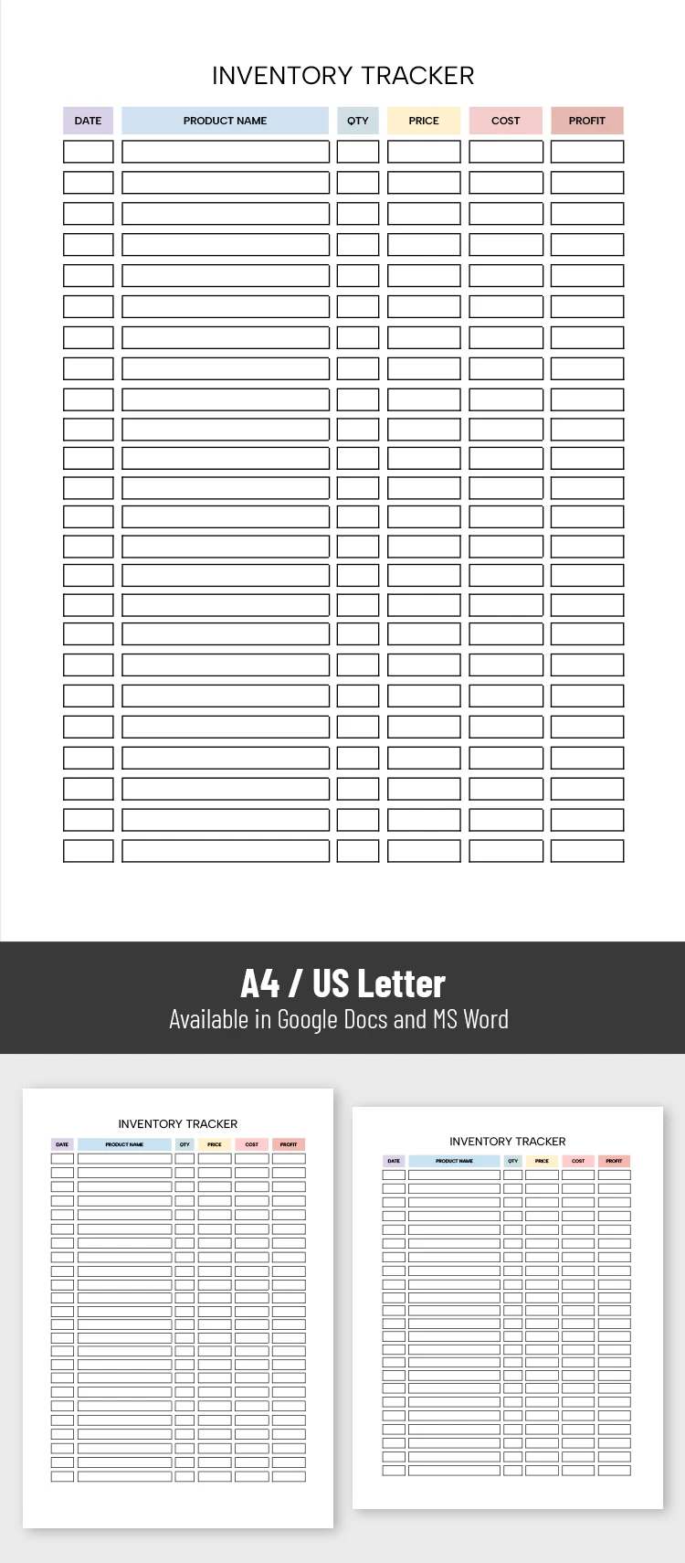 Aperçu de Modèle d'inventaire de produits pour les petites entreprises pour Google Docs and Microsoft Word