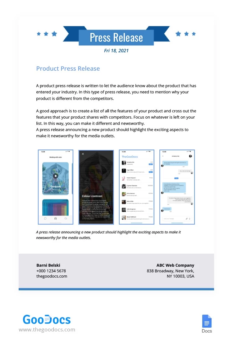 Communiqué de presse du produit - free Google Docs Template - 10062650