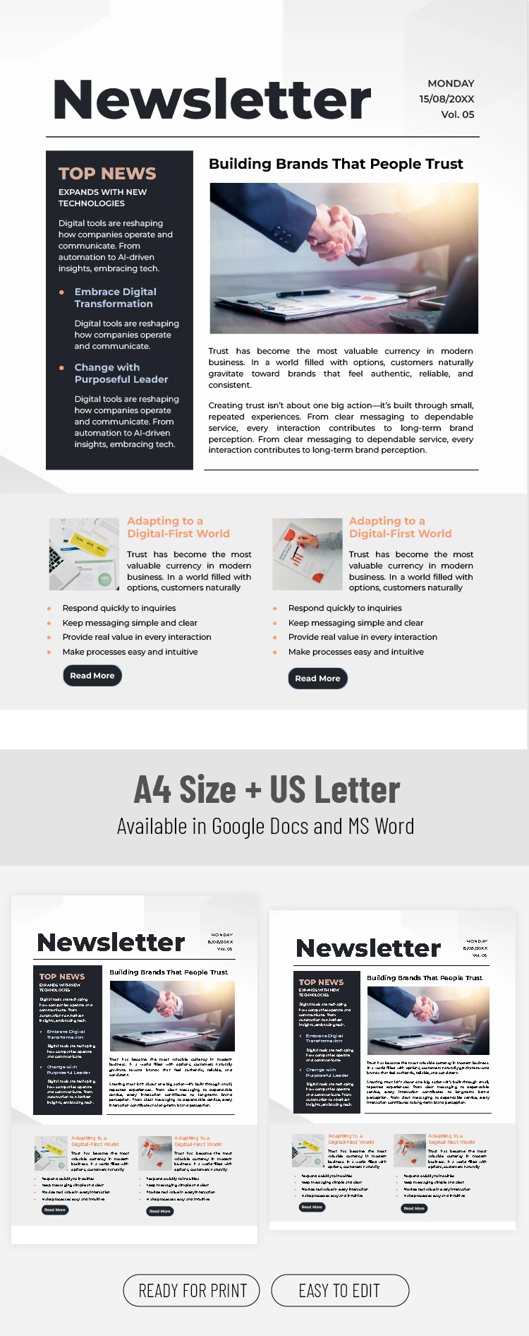 Preview of Professional Corporate Newsletter Template for Google Docs and Microsoft Word