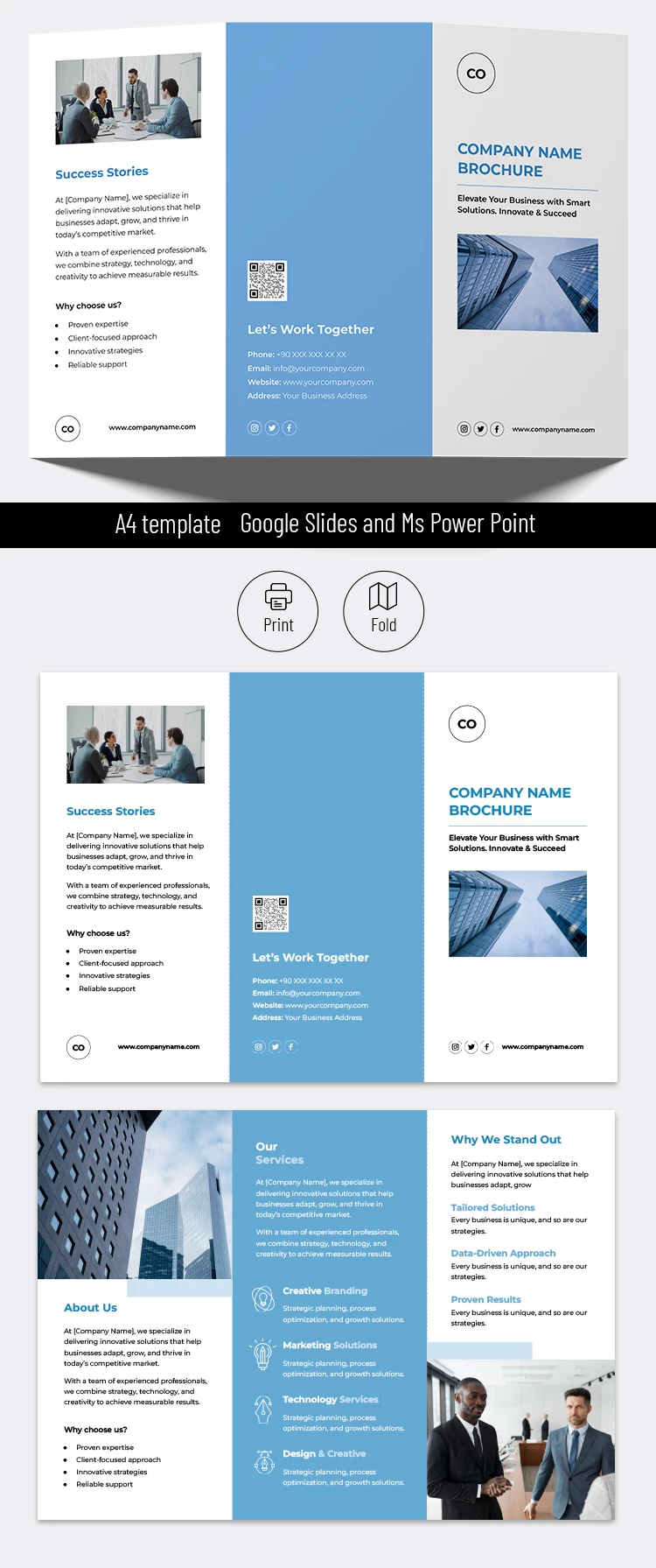 Anteprima di Modello professionale di brochure trifold aziendale per Google Slides and Microsoft PowerPoint