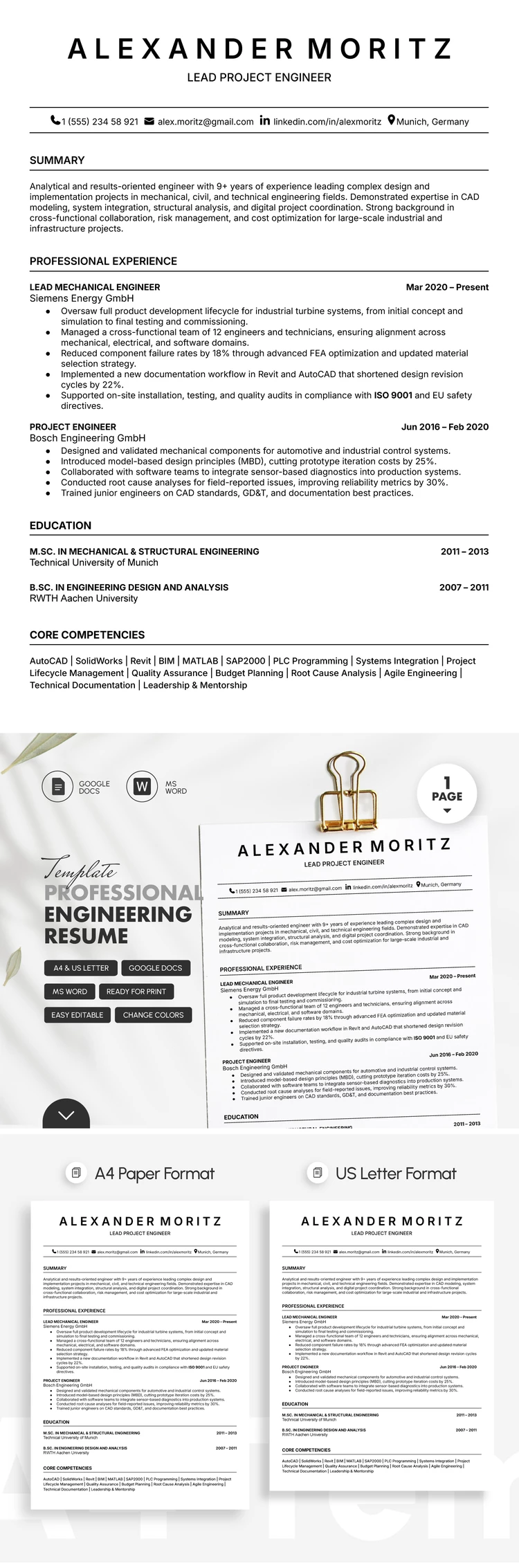Professional Engineering Resume Template - free Google Docs Template - 10072205