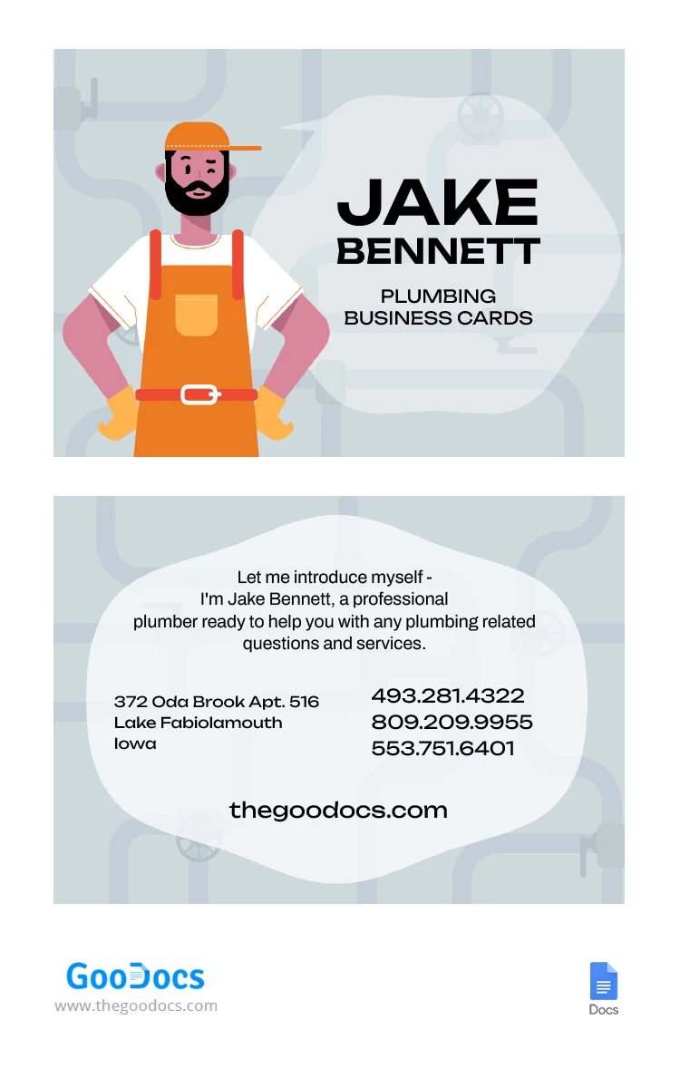 Professional Funny Plumbing Business Card - free Google Docs Template - 10066333