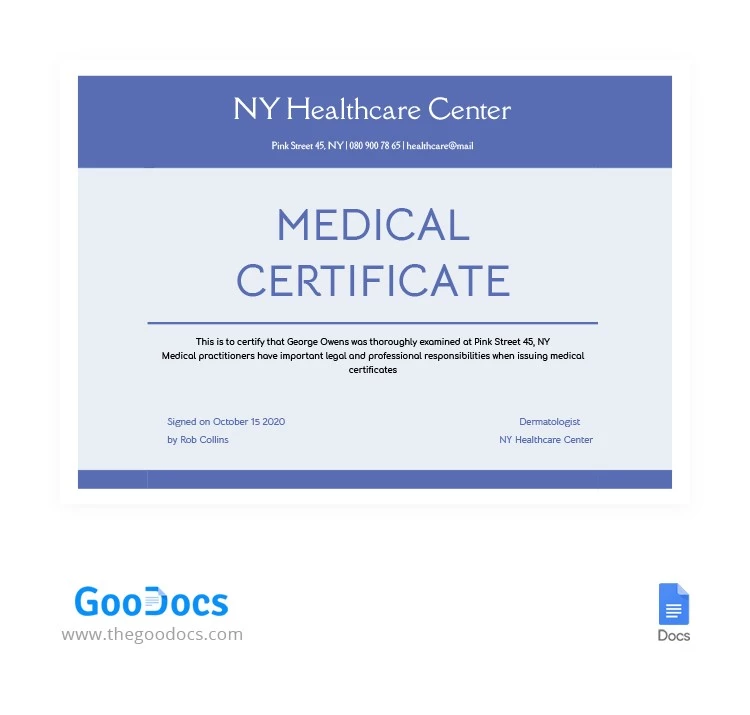 Certificat médical professionnel - free Google Docs Template - 10062439