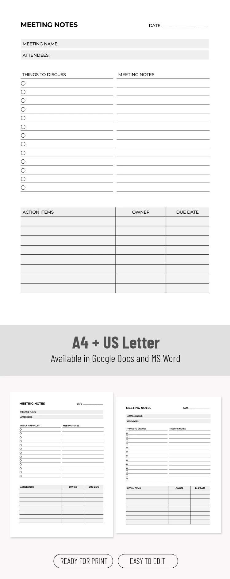 Professional Blank Meeting Notes Template - free Google Docs Template - 10072172