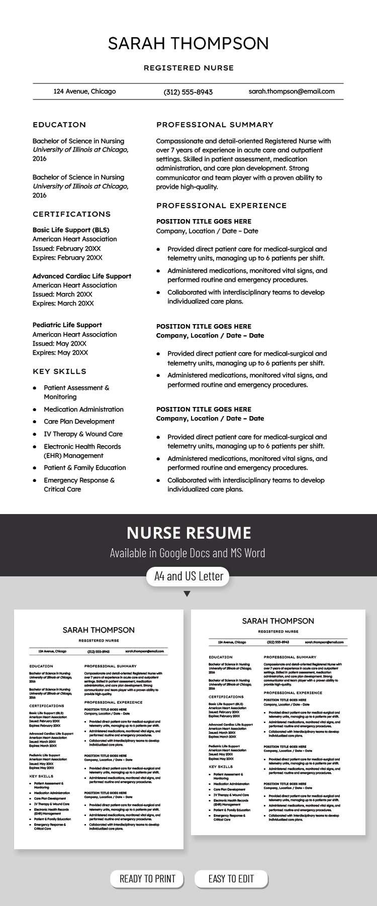 Professional Nursing Resume Template – Showcase Skills & Experience - free Google Docs Template - 10072197