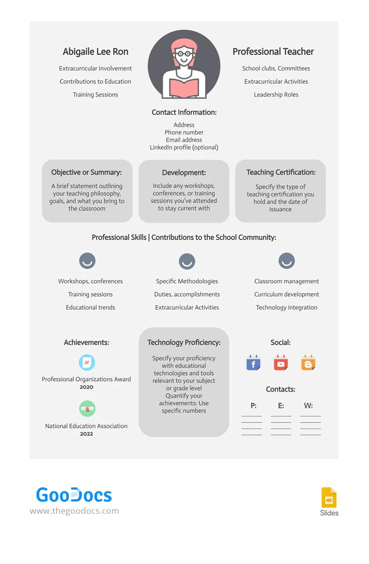 Currículo de Professor Profissional - free Google Docs Template - 10067954