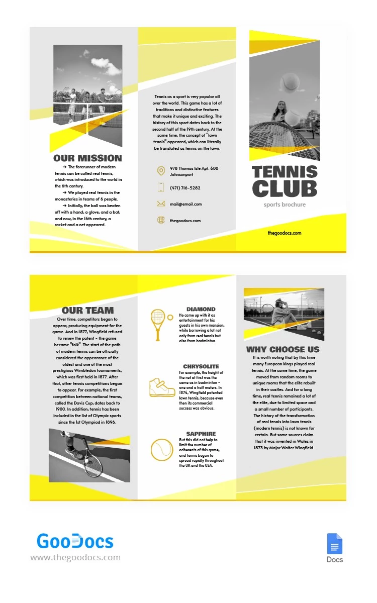 Brochure en trois volets sur le tennis professionnel. - free Google Docs Template - 10064944