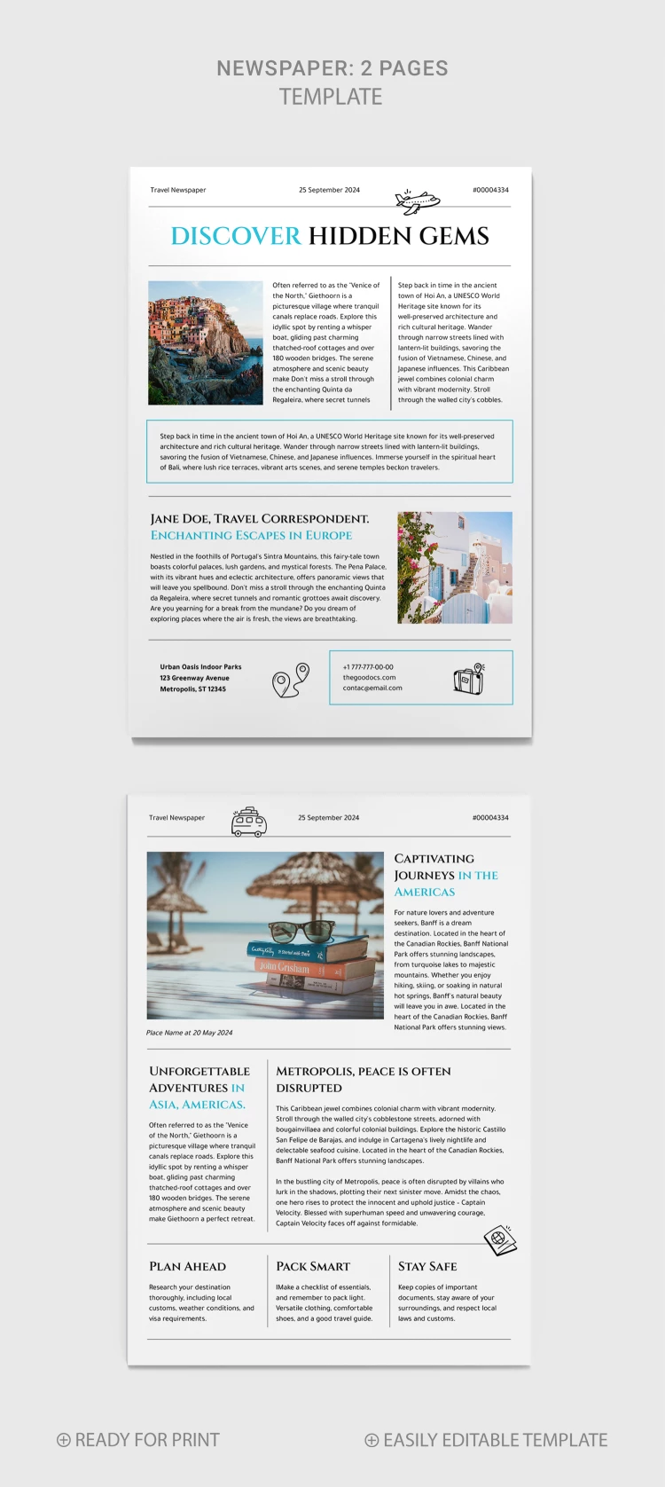 Professional Travel Newspaper - free Google Docs Template - 10068997