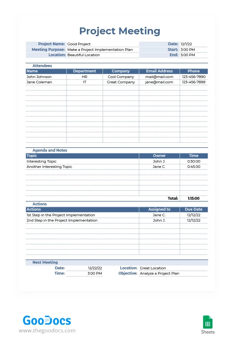 Project Meeting Note - free Google Docs Template - 10062887