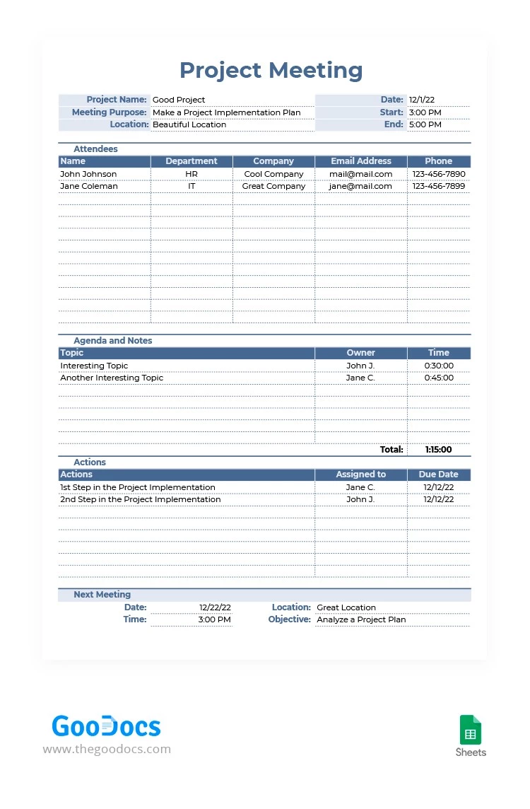 Nota de la reunión del proyecto - free Google Docs Template - 10062887