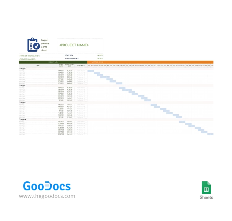 Cronograma do projeto com Gráfico de Gantt - free Google Docs Template - 10062974