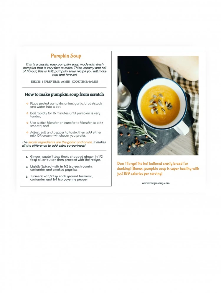 Pumpkin Soup Recipe - free Google Docs Template - 10061922