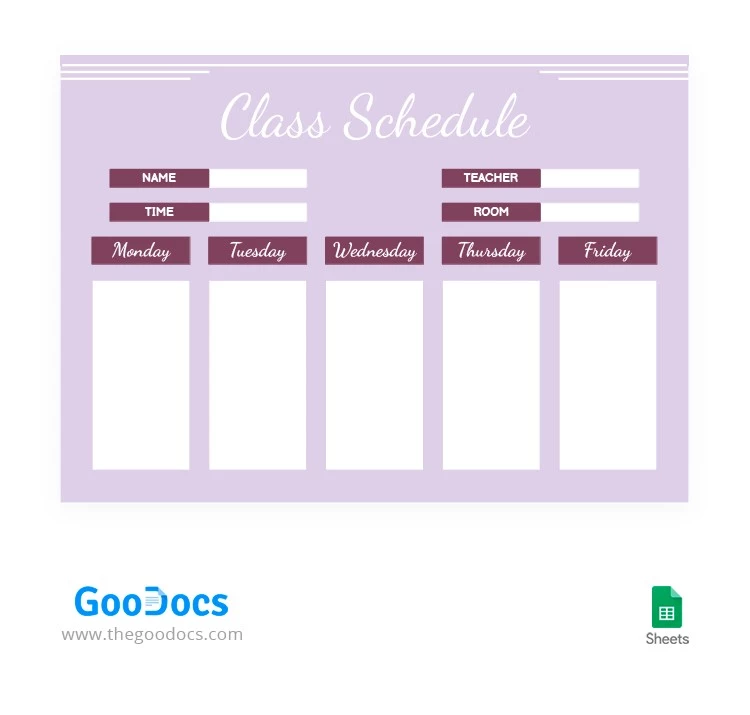 Pure Purple Class Schedule - free Google Docs Template - 10063578
