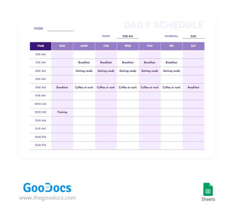 Pure Purple Daily Schedule - free Google Docs Template - 10063832