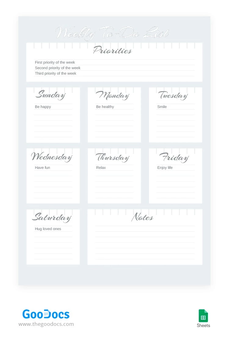 Lista de tareas semanales de Pure Style. - free Google Docs Template - 10064384