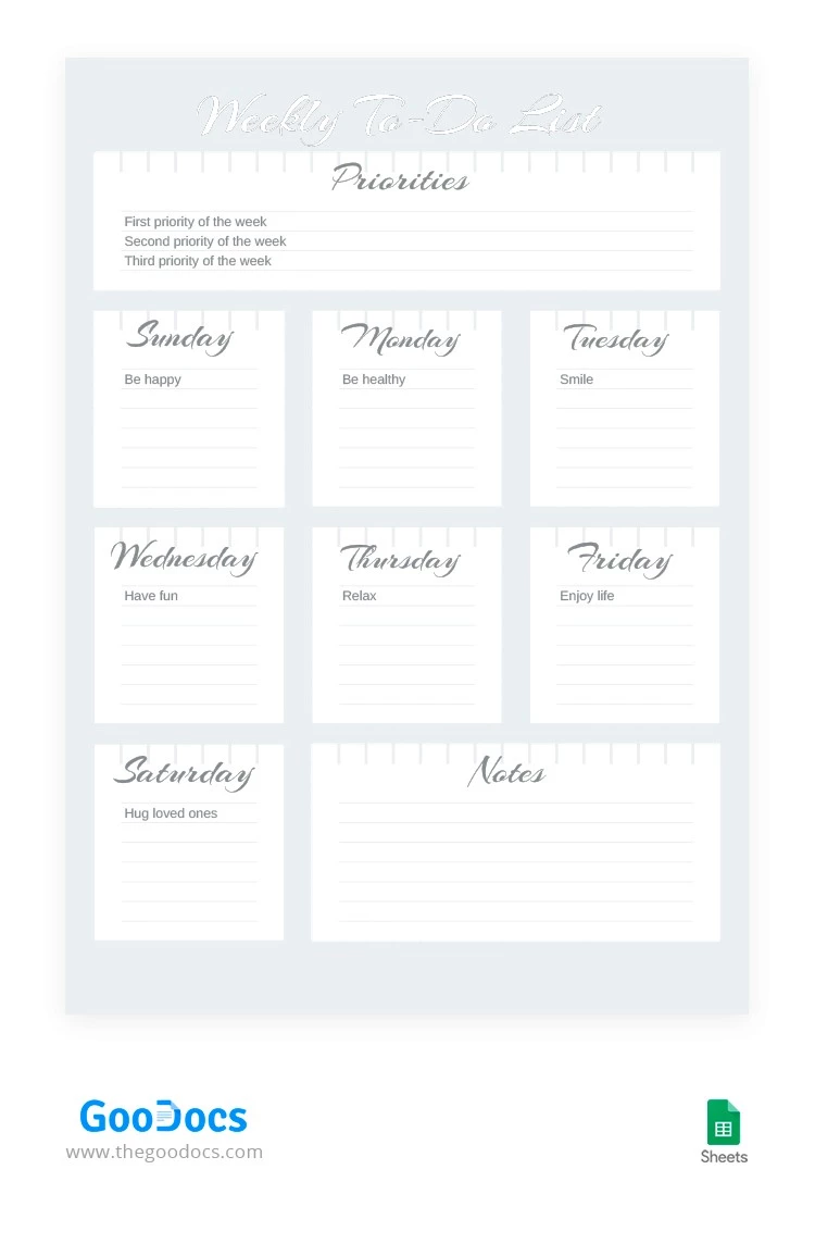 Pure Weekly To-Do List - free Google Docs Template - 10064384