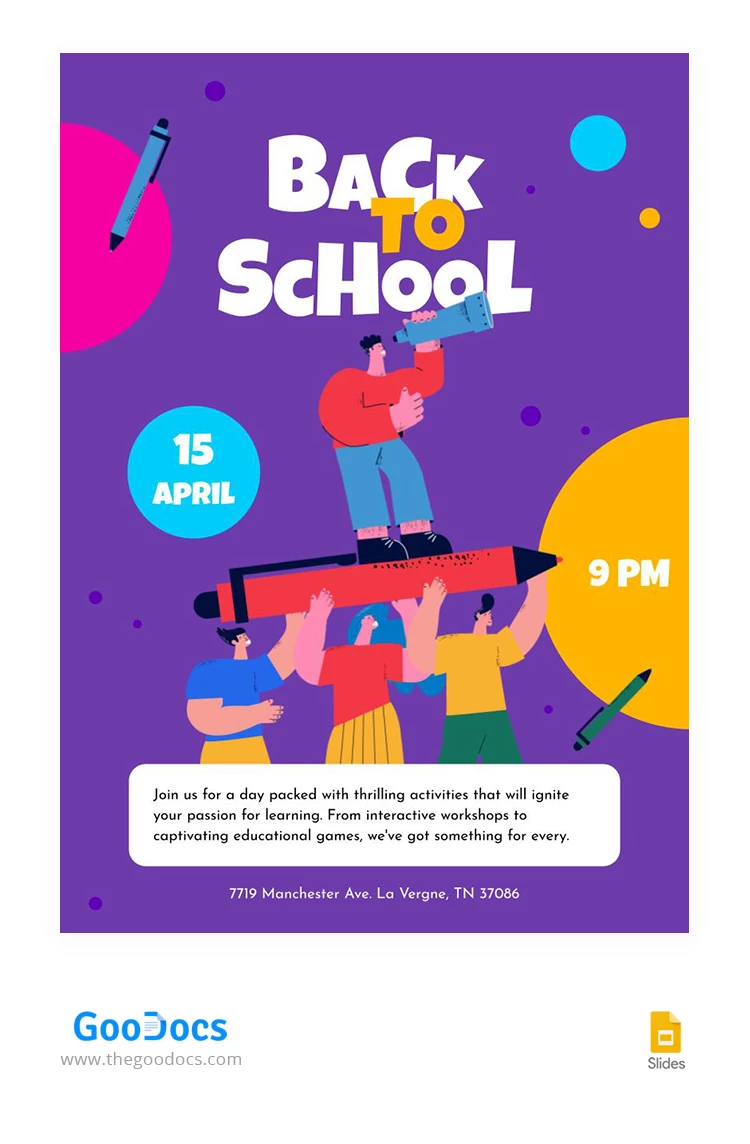 Poster luccicante viola per il ritorno a scuola - free Google Docs Template - 10066632