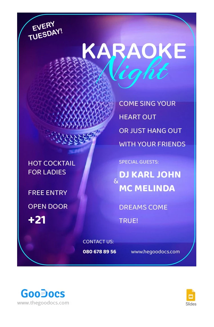 Folleto de karaoke elegante púrpura. - free Google Docs Template - 10065261