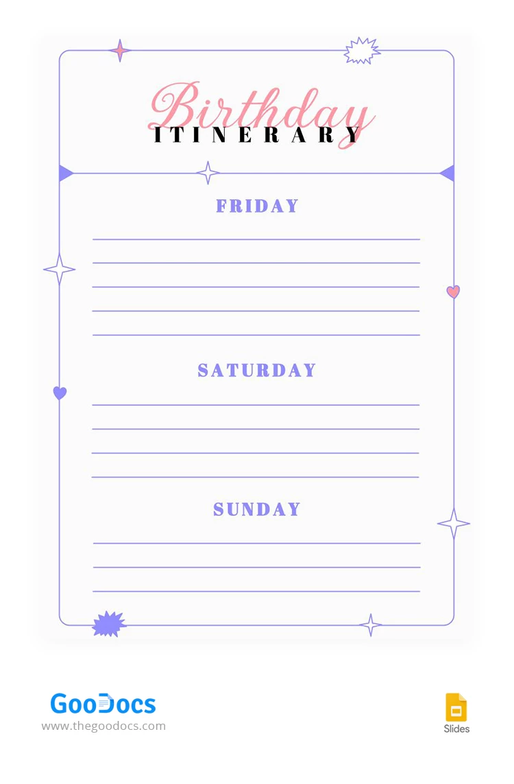 Itinéraire d'anniversaire minimaliste violet. - free Google Docs Template - 10066966