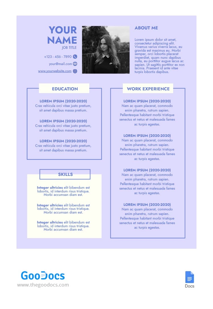 Purple Resume - free Google Docs Template - 10062475