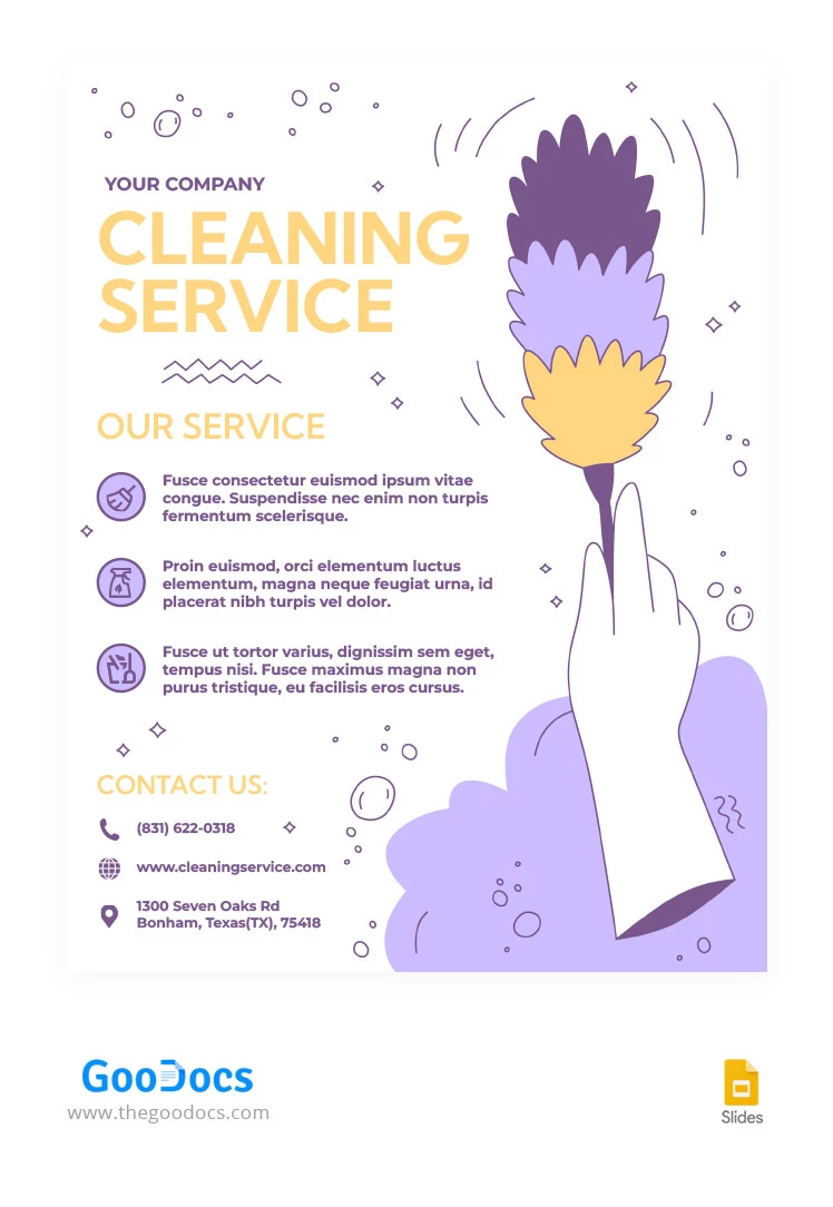 Flyer du service de nettoyage Purple Cleaning Service - free Google Docs Template - 10065322