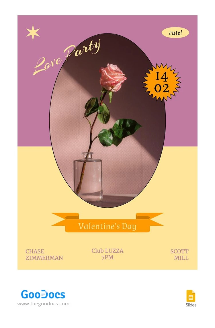 Invito di San Valentino viola e giallo - free Google Docs Template - 10063294