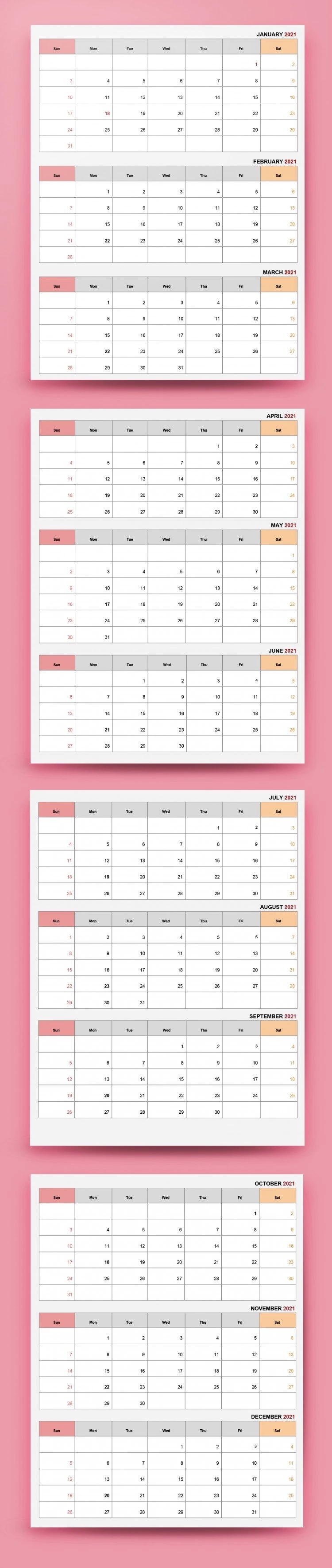 Pink Quarterly Calendar 2021 - free Google Docs Template - 10061571