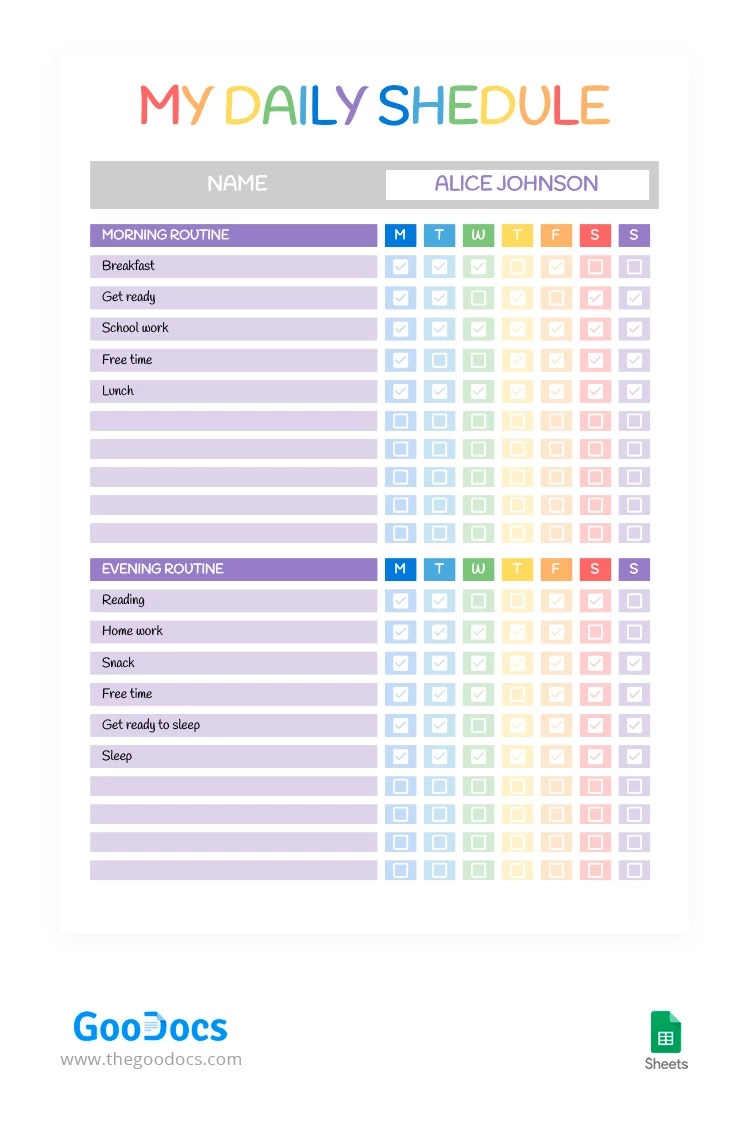 Rainbow Style Daily Schedule - free Google Docs Template - 10063831
