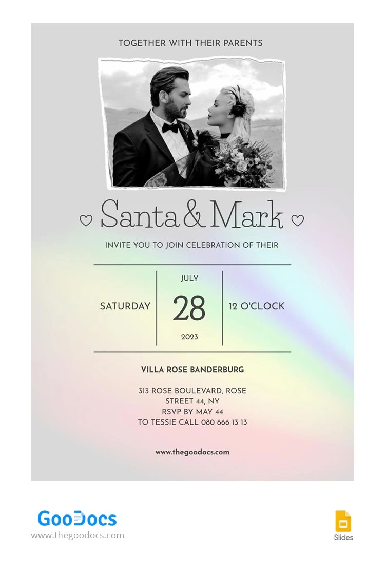 Cartel de boda arcoíris - free Google Docs Template - 10065902