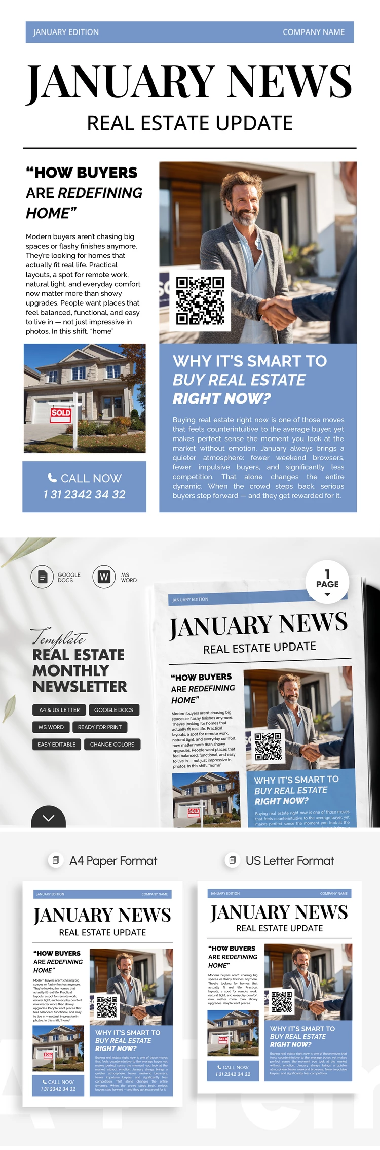 Modèle de bulletin d'information mensuel sur l'immobilier - free Google Docs Template - 10072371