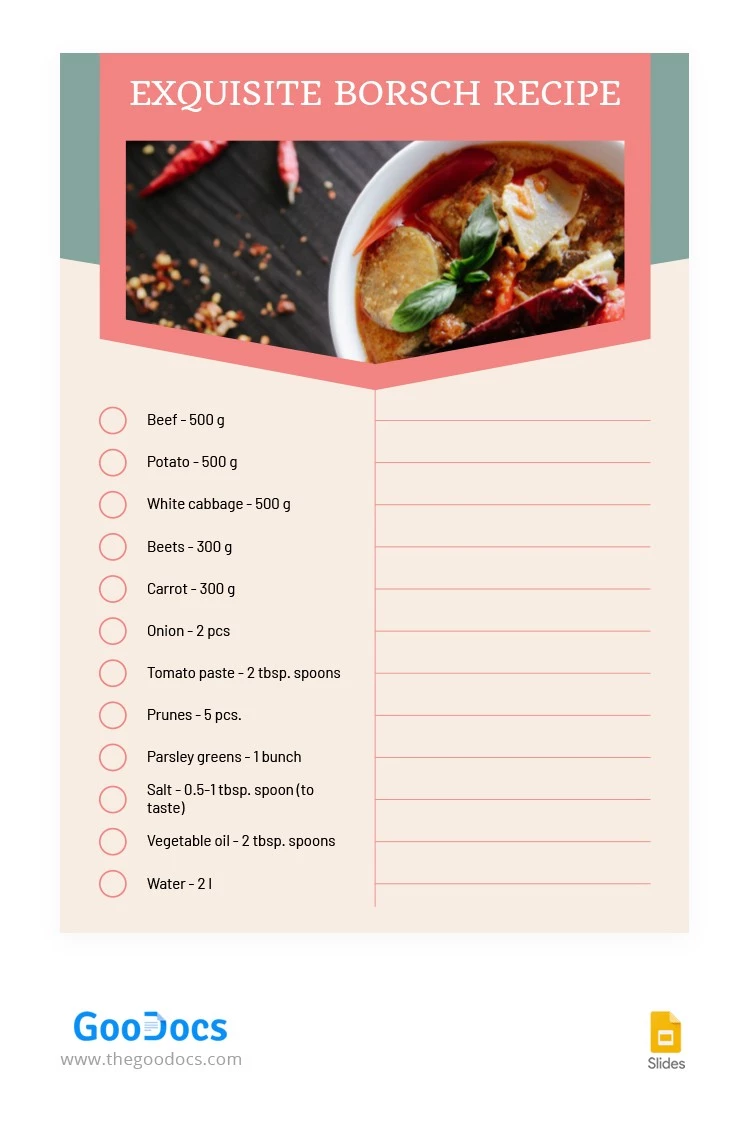 Rezept mit Gerichtfoto - free Google Docs Template - 10064082