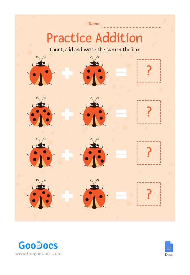 Red Addition Worksheet with Ladybug - free Google Docs Template - 10063818