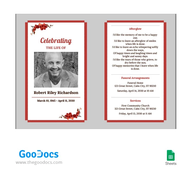Red and Gray Funeral Program - free Google Docs Template - 10063718