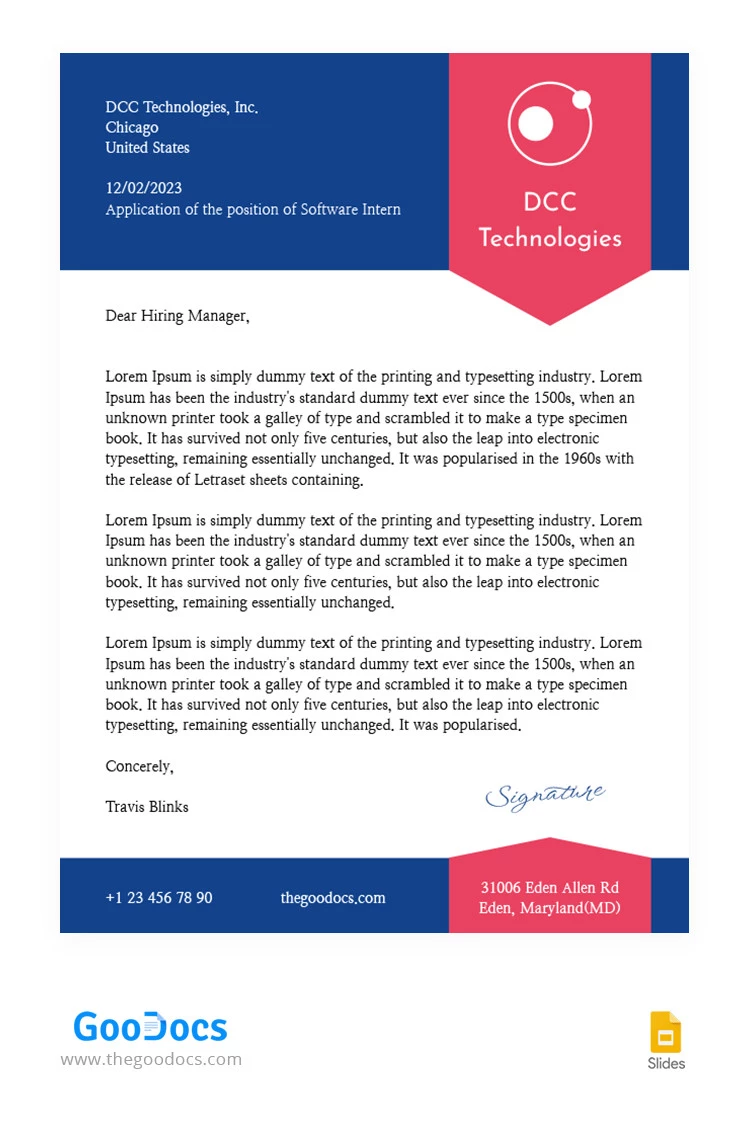 Carta de presentación Rojo-Azul - free Google Docs Template - 10065429