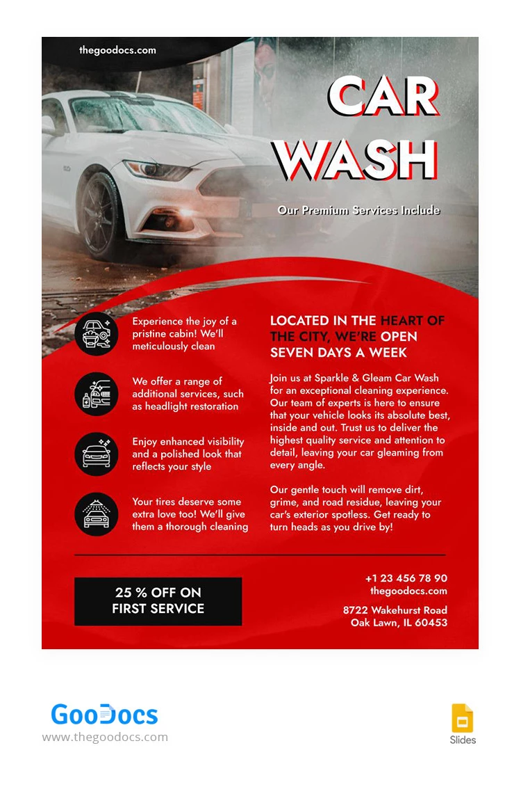 Affiche de lavage de voiture rouge - free Google Docs Template - 10066375