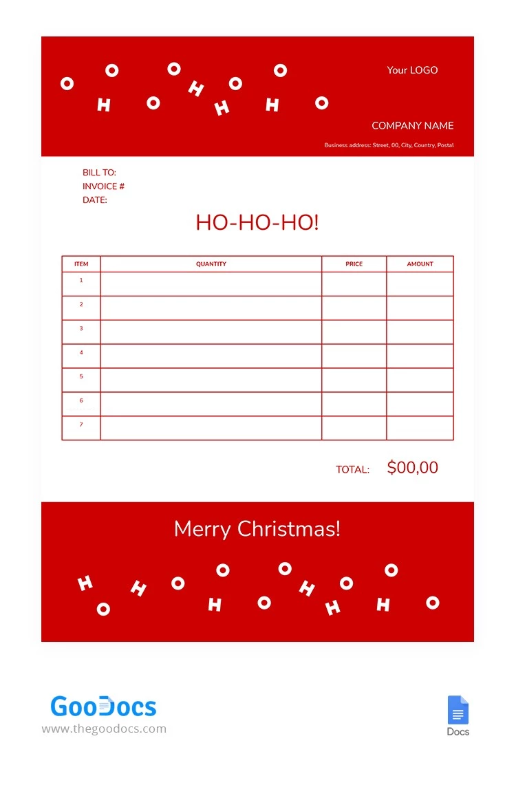 Red Christmas Invoice - free Google Docs Template - 10062660